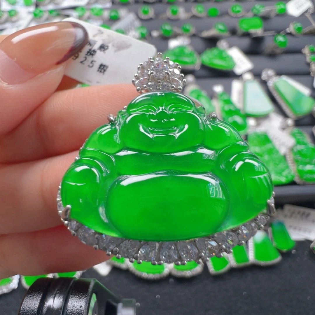 翡翠银S925镶嵌颈饰佛公