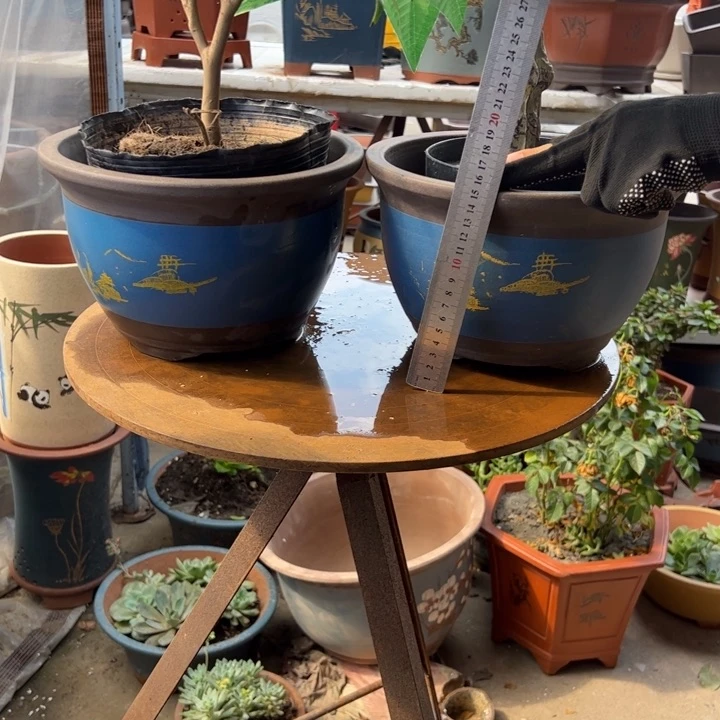 宜兴紫砂花盆花盆25+25蓝色