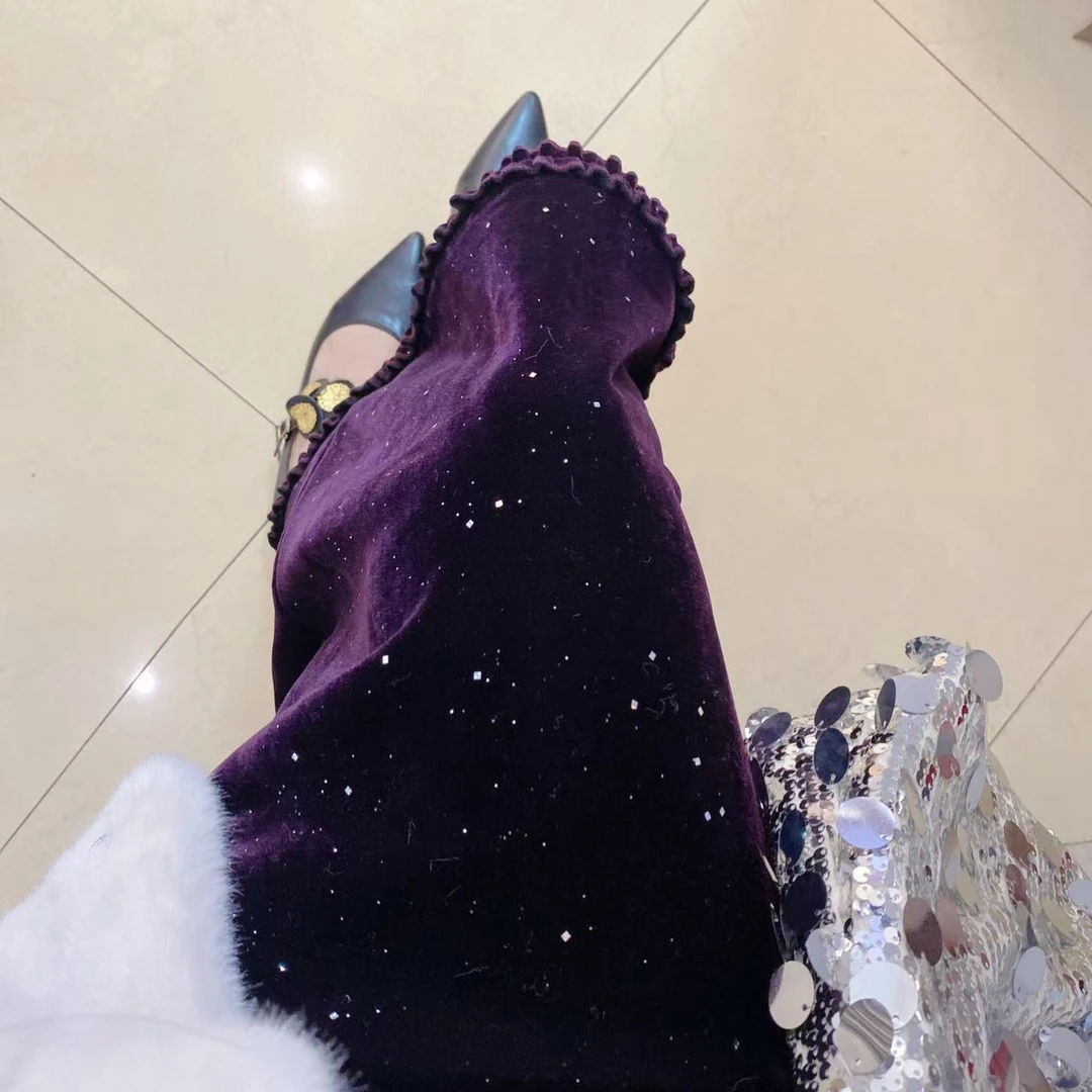 星空闪闪简约木耳边直筒加绒半身裙204