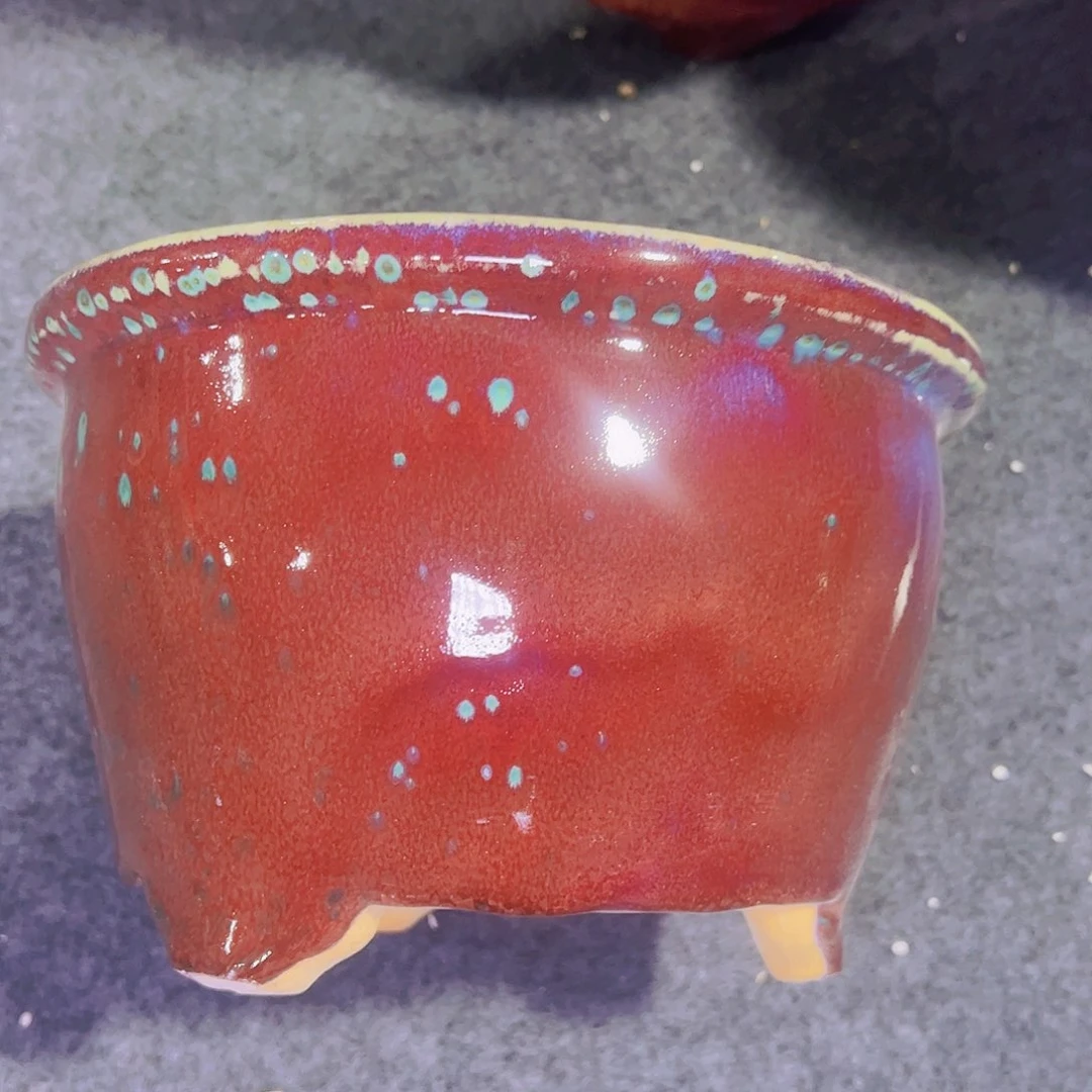 红陶正宗岭南石湾盆放漏