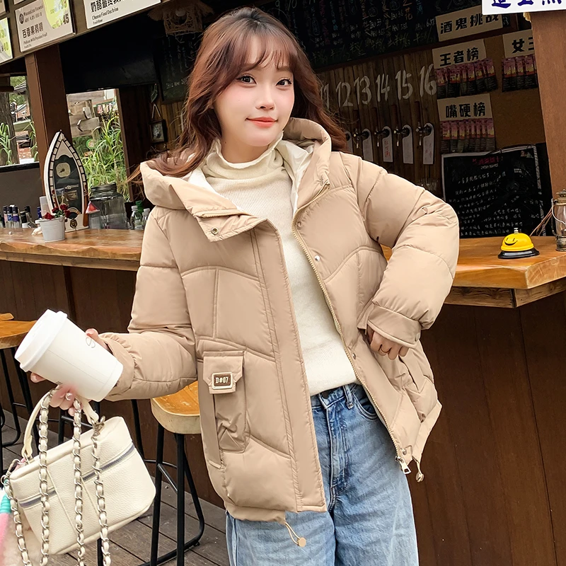 2025新款棉服女短款连帽时尚修身女士棉服长袖字母纯色