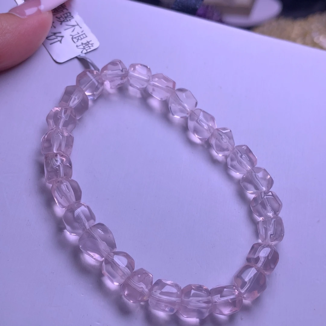 手串水晶银S925镶嵌冰橘粉菠萝珠7+