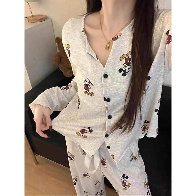 2025新款网红爆款可爱米奇睡衣女春秋款长袖开衫休闲家居服套装