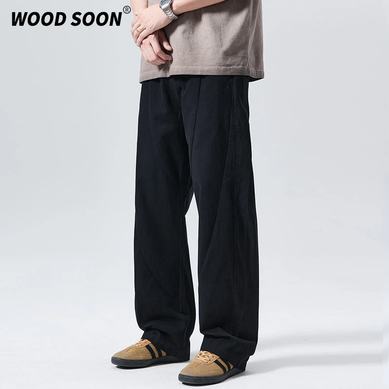 WOODSOON直筒休闲裤春秋季男生宽松高街阔腿裤美式潮流弯刀裤