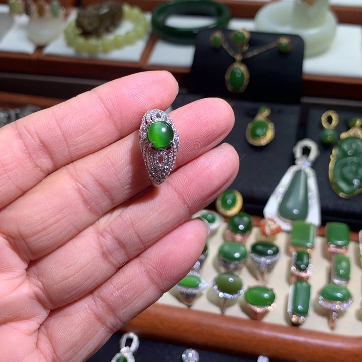 和田玉戒指银S925镶嵌