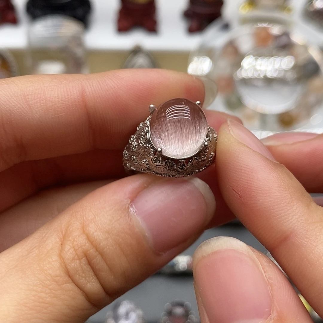 南***吖银S925镶嵌戒圈水晶活口