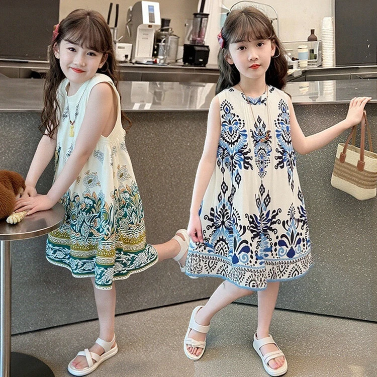 女童夏季连衣裙2025新款洋气儿童碎花背心裙子大童夏装无袖公主裙