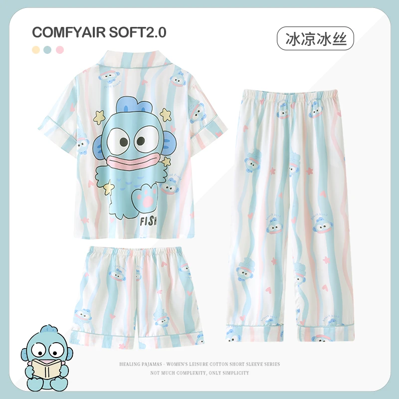 可爱小丑鱼夏天三件套冰丝夏季睡衣套装家居服透气可外穿居家服