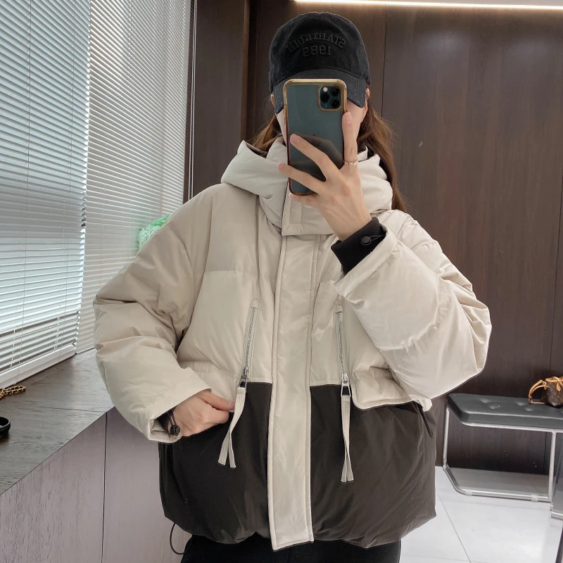 IMFLY金小金自制 羽绒服DYW5927撞色拼接面包服女冬季加厚短外套