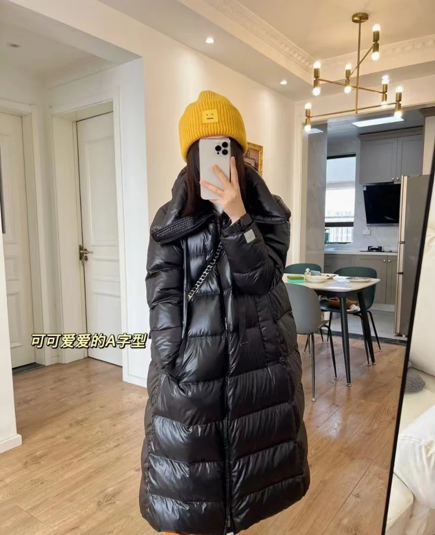 24010街头风修身型拉链连帽长款冬季休闲过膝森系