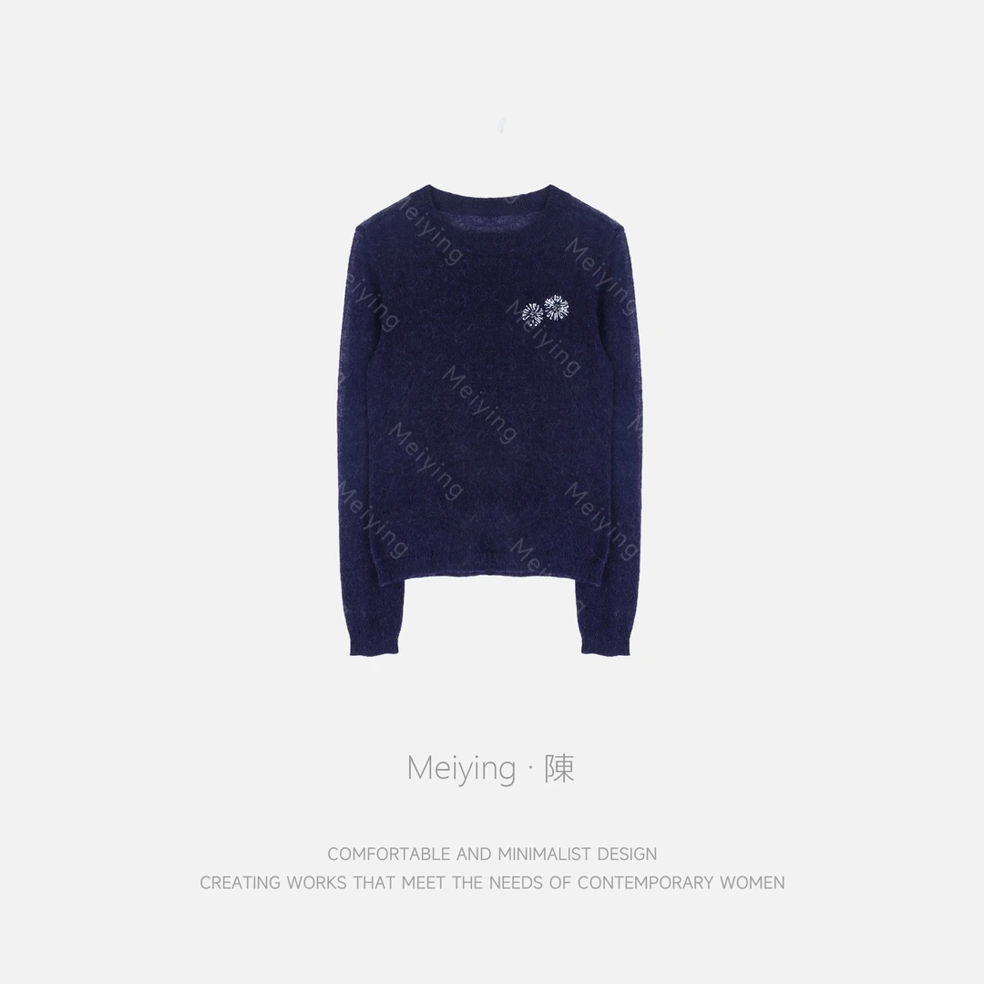 Meiying-温暖精致感羊驼毛羊毛混纺银色双花针织衫YZ5QZ034