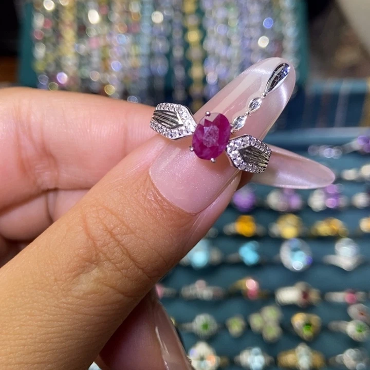 戒指银S925镶嵌红宝石