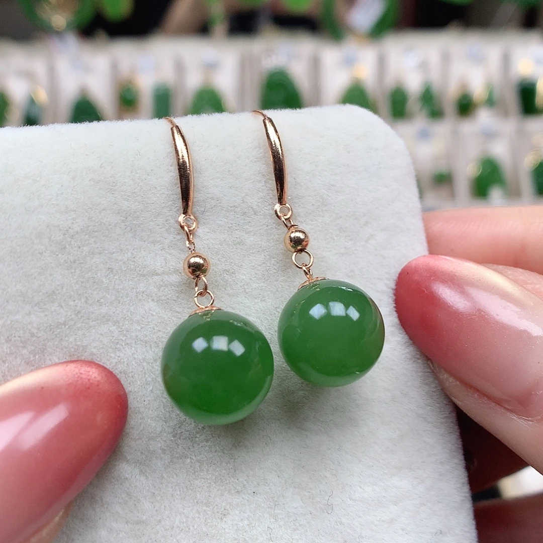 和田玉（碧玉）18K金镶嵌耳饰10