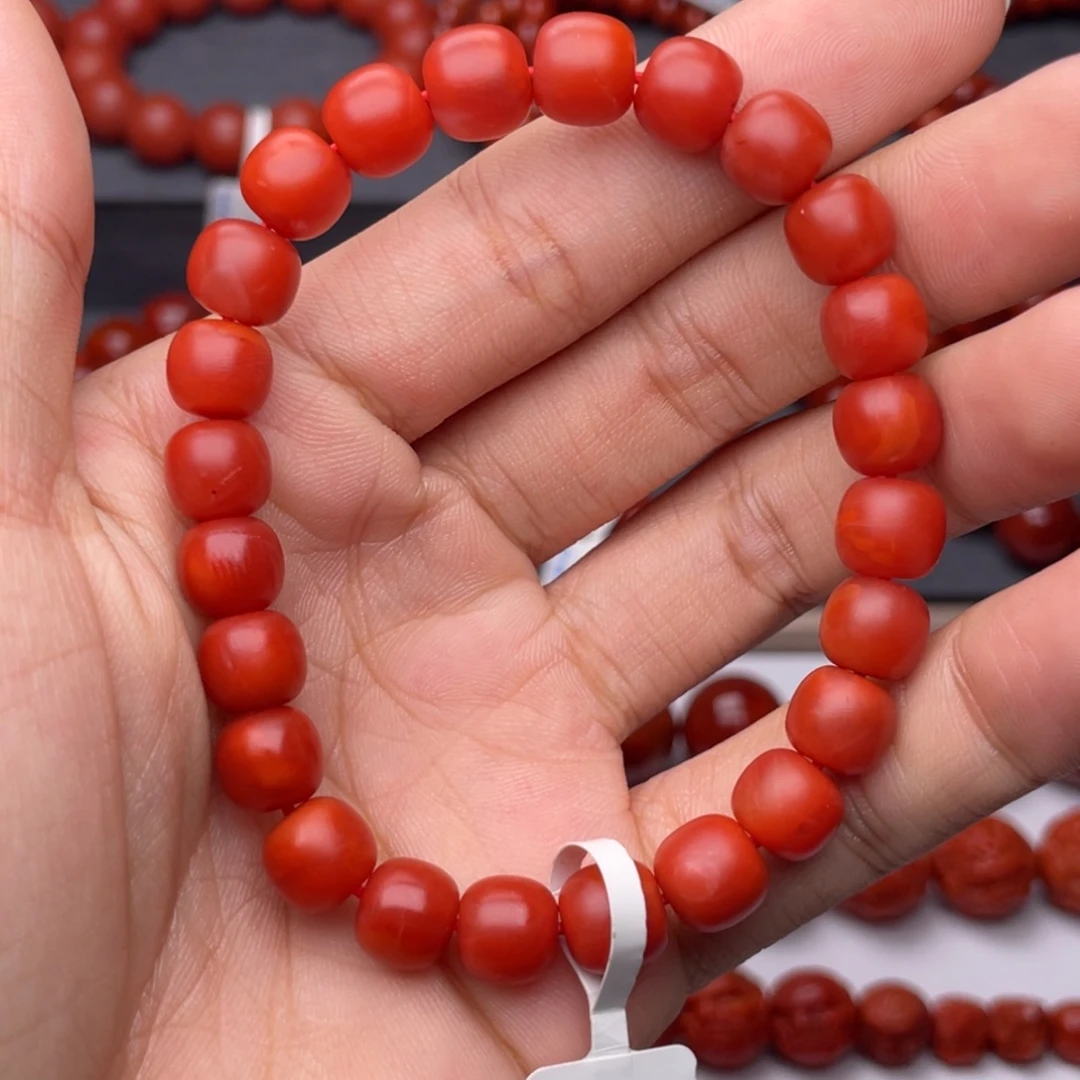 南红玛瑙未镶嵌手串H8.8mm收藏保山哑光锦红老型手串