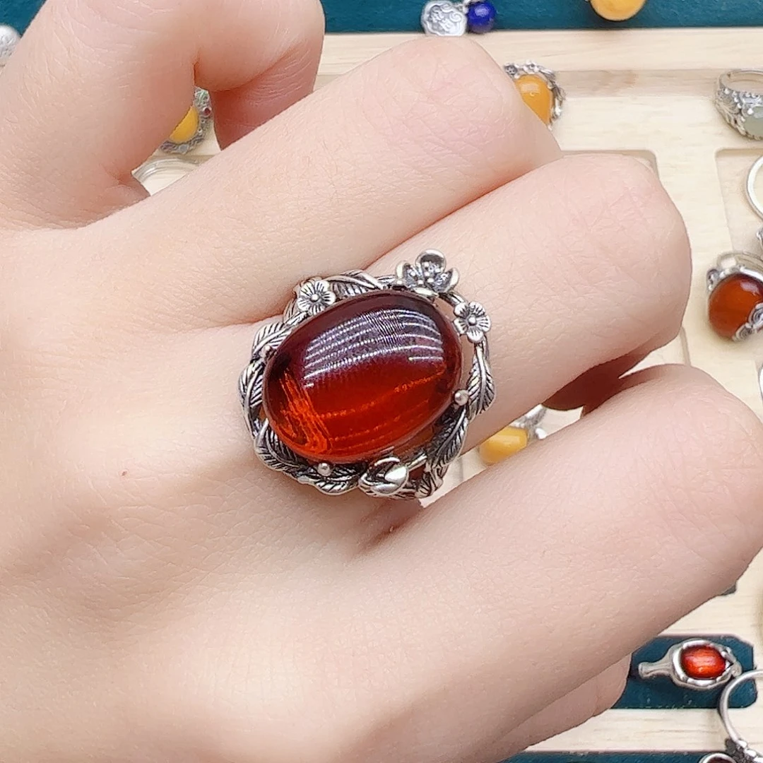 血珀戒指银S925镶嵌，