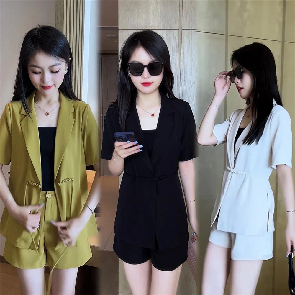 时尚短袖西服套装女夏2025年夏季新款小个子显瘦短裤小西装两件套