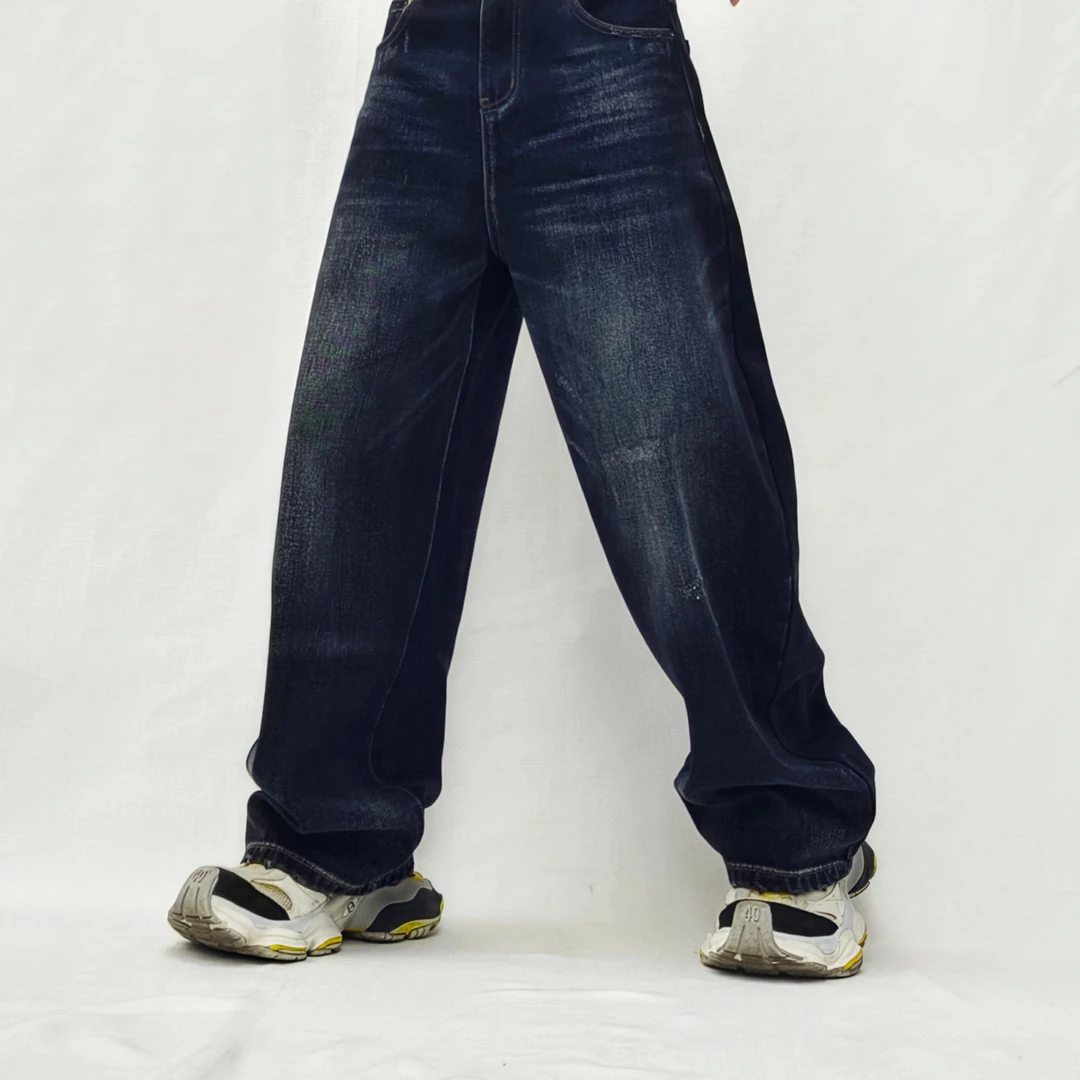 秋冬新款立体复古潮牌宽松弯刀牛仔裤