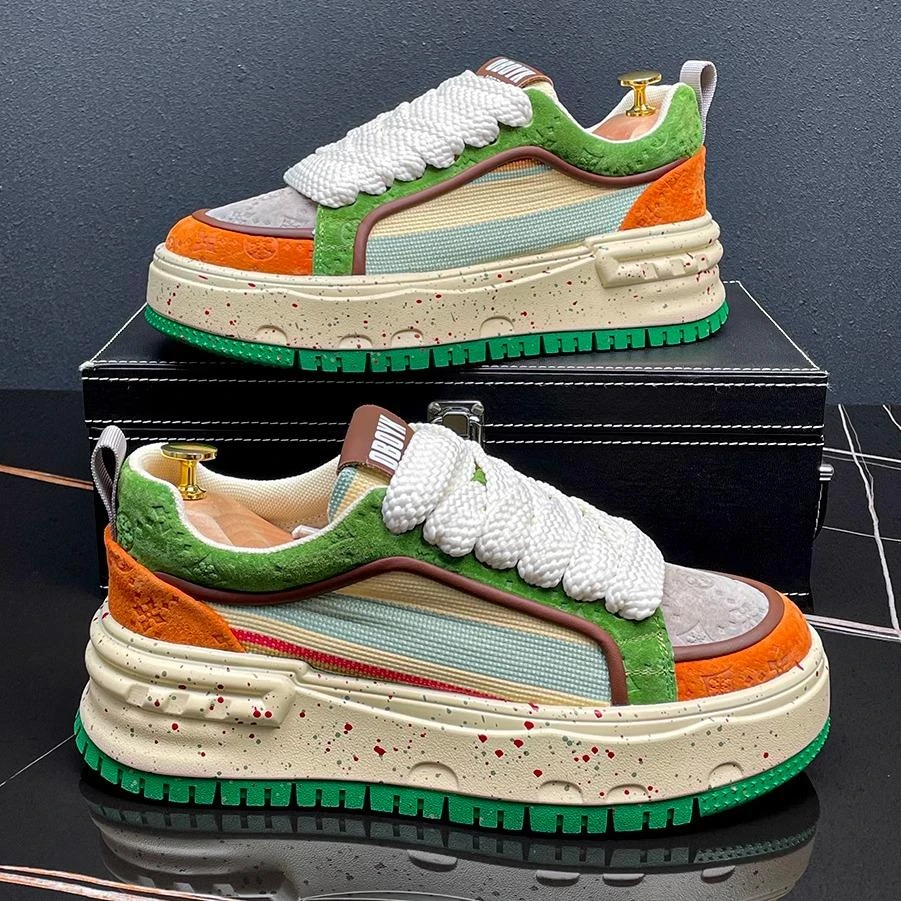 潮男板鞋时尚个性多色拼接2025爆款男鞋夏季透气薄款百搭休闲鞋