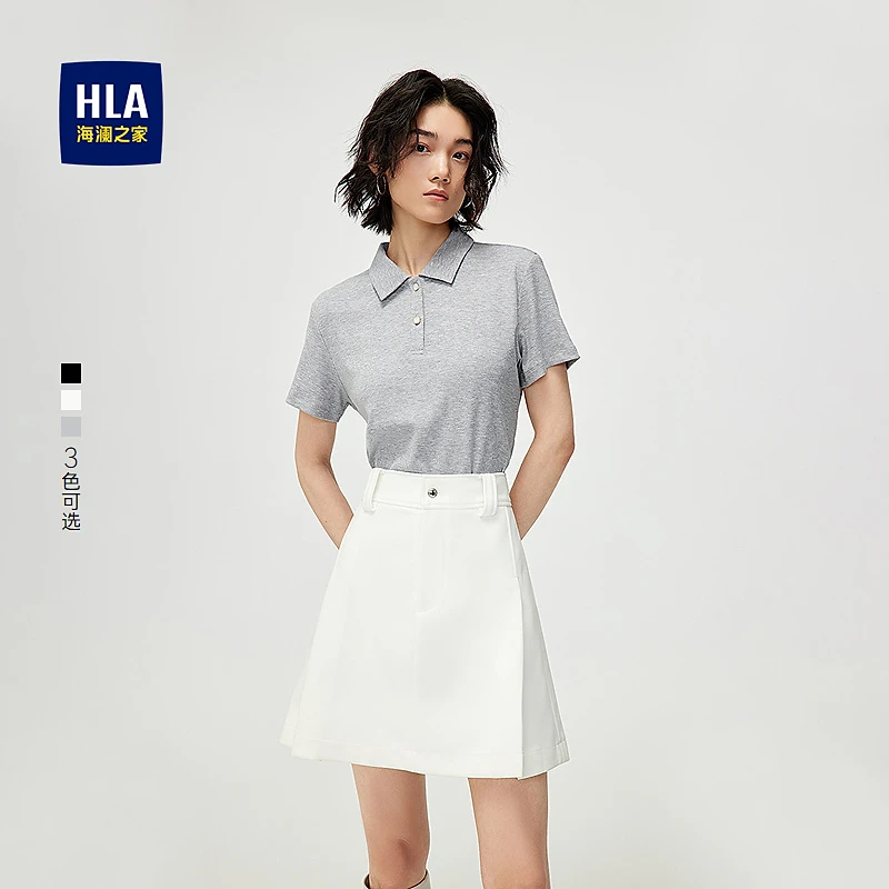 【坑条针织】HLA海澜之家POLO衫女装25夏季新款翻领修身上衣女装