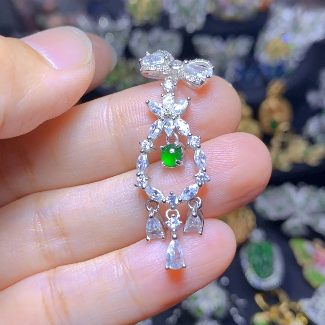 翡翠银S925镶嵌套链天然翡翠