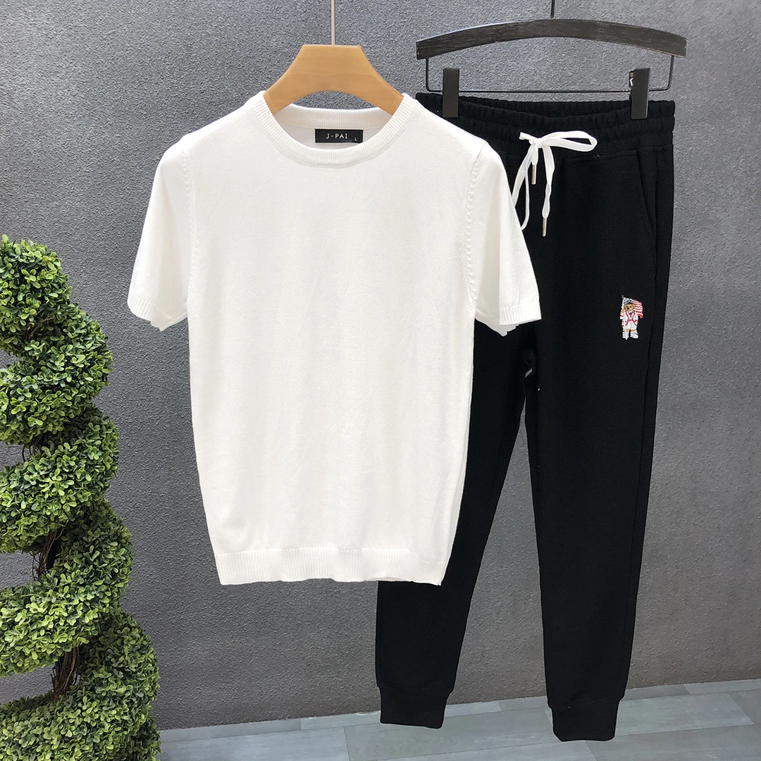 官方正品冰丝薄款透气针织短袖T恤衫男士休闲百搭圆领上衣