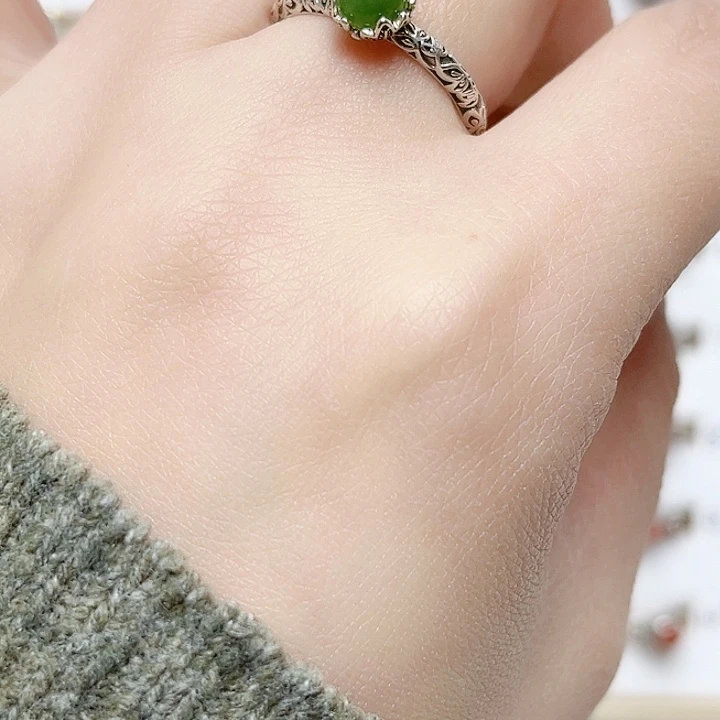 和田玉戒指银S925镶嵌天然