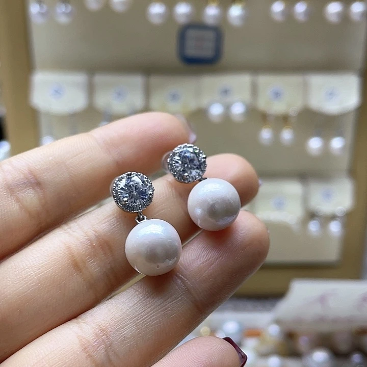 淡水珍珠耳饰银S925镶嵌