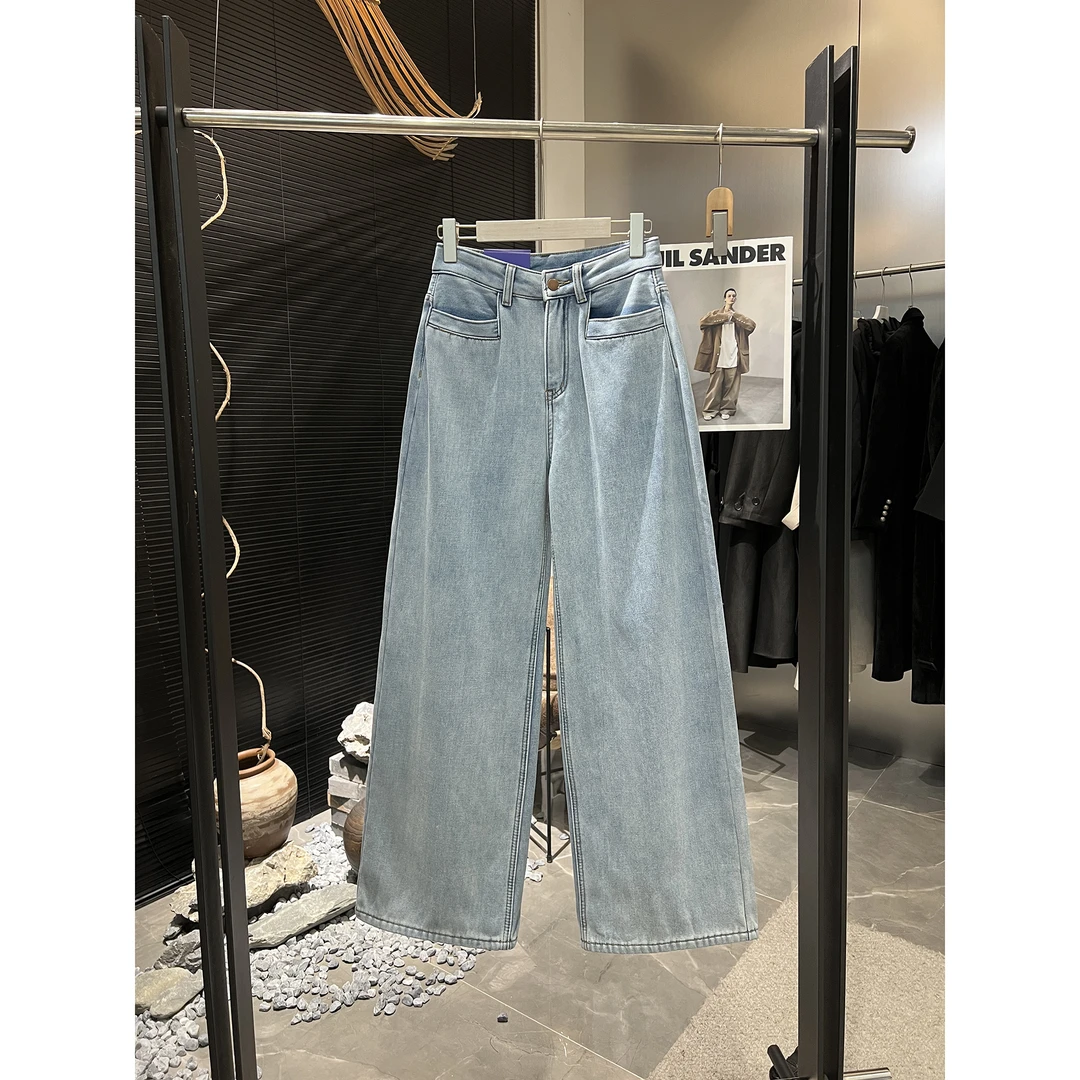 加厚复合绒浅蓝色阔腿牛仔裤1518-1（清）