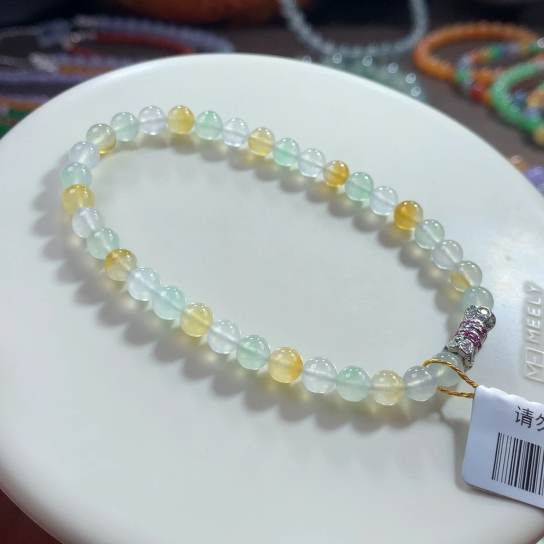 翡翠未镶嵌手链高冰清爽多宝单圈卡5