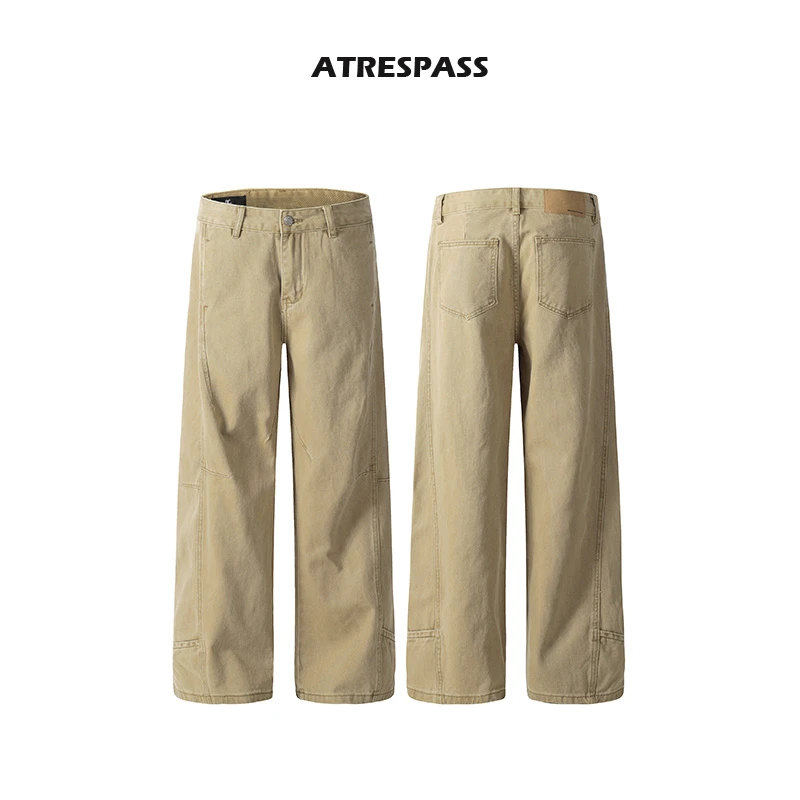ATRESPASS美式复古立体剪裁水洗做旧工装裤男女宽松直筒休闲裤子