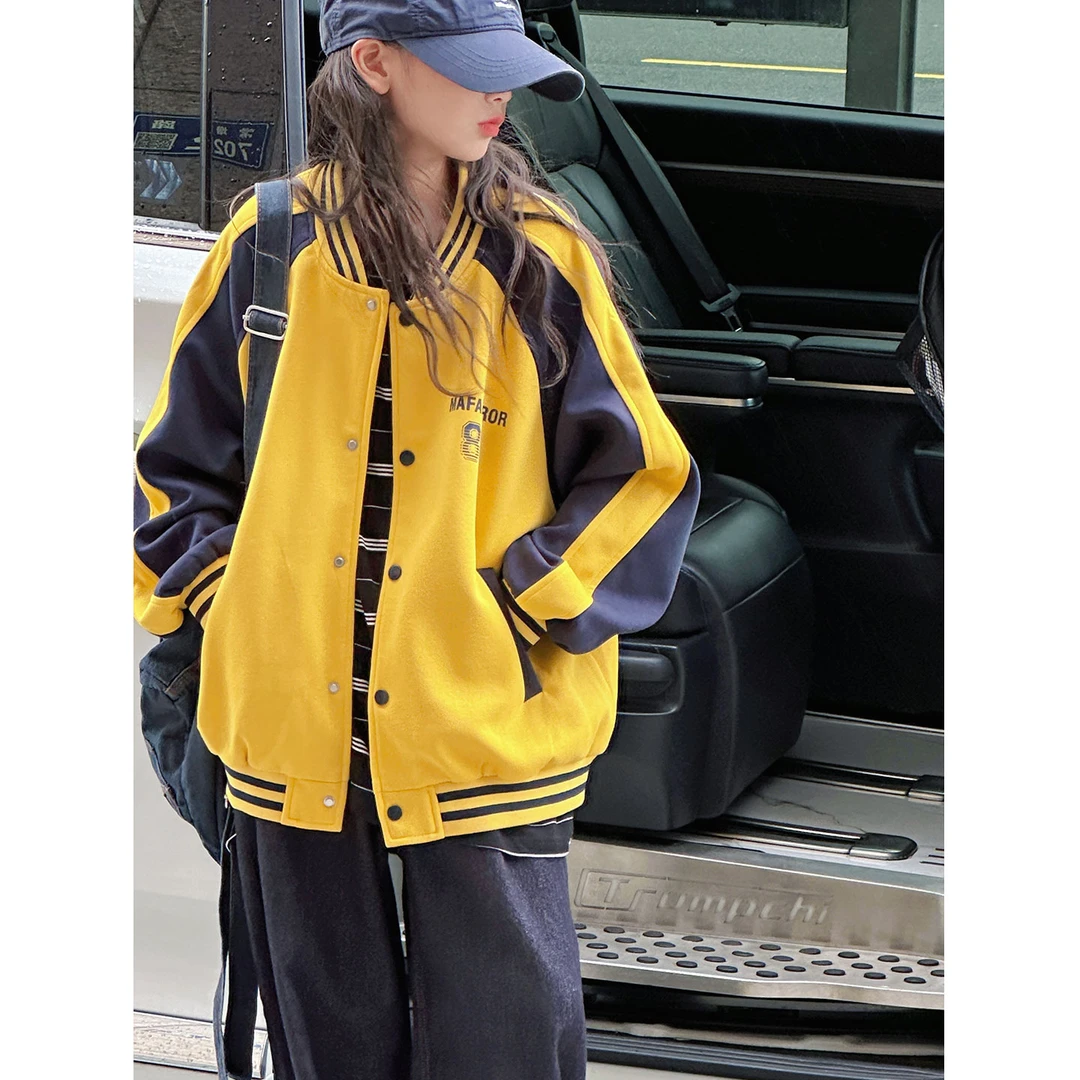 K29365孙小美复古撞色女童棒球服外套秋装2025新款儿童春秋上衣潮