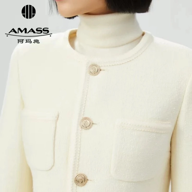 AMASS/阿玛施绵羊毛质感长袖单排扣短款千金小香风外套女5400627