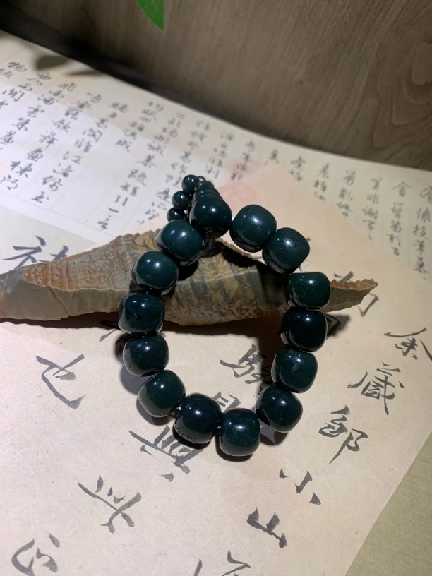 新疆和田玉青玉手链老型气质玉手串单圈
