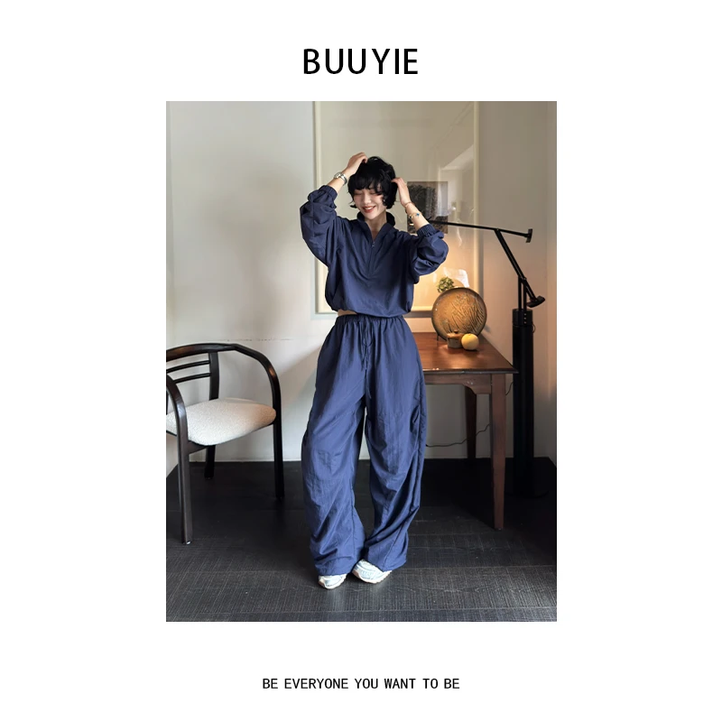BUUYIE 25SS【影霓】简约风高级感设计百搭藏青上衣 250780