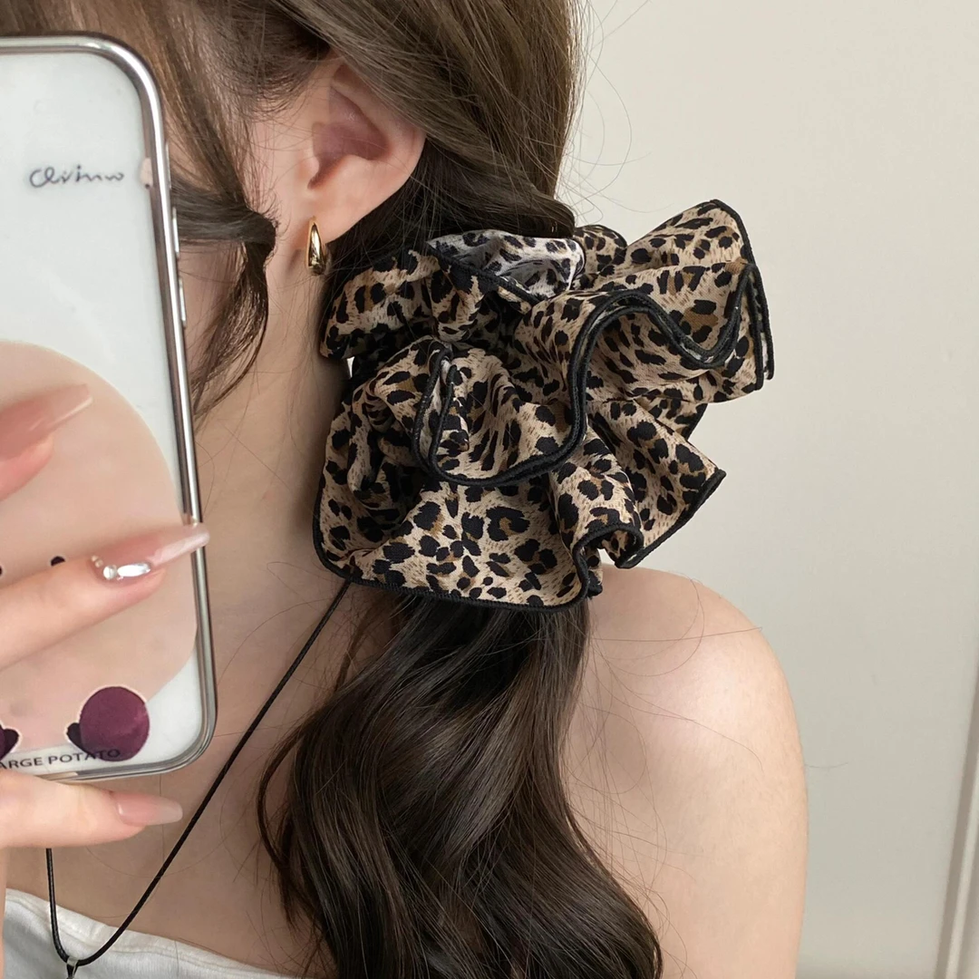 升级版小野豹～四层豹纹褶皱发圈新款酷甜皮筋千禧辣妹豹纹发圈