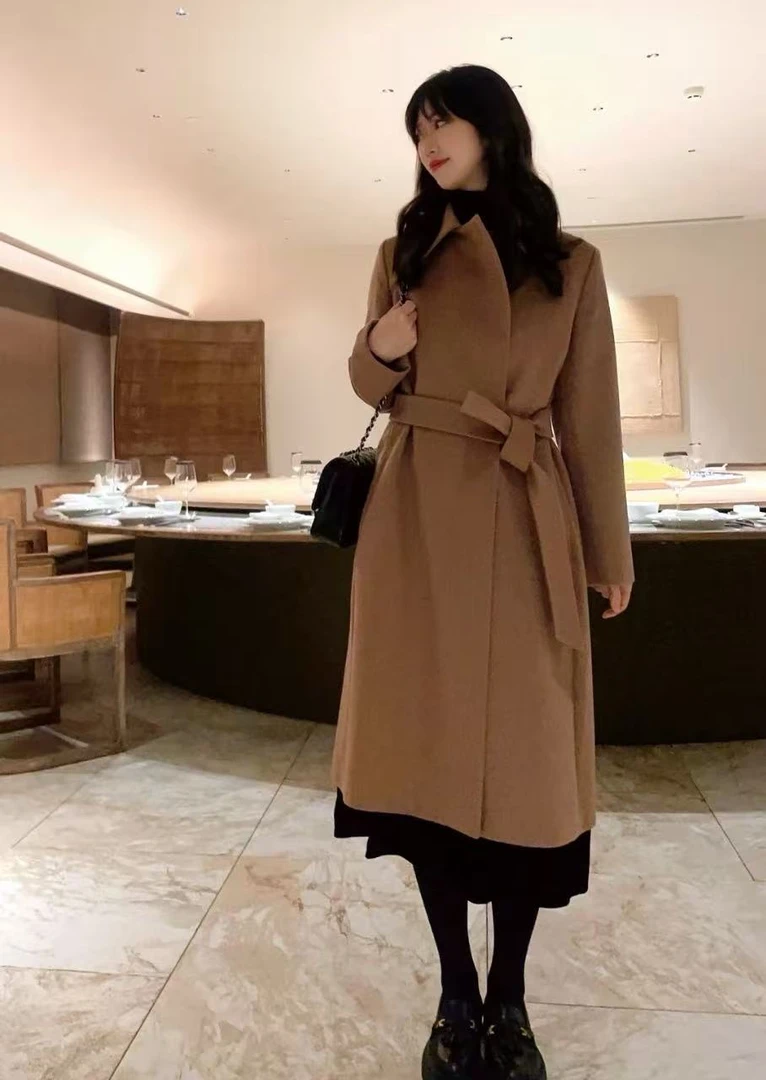 未使用 MaxMara 橙子专属 BCOLLAG 双排扣腰带款水波纹羊毛大衣