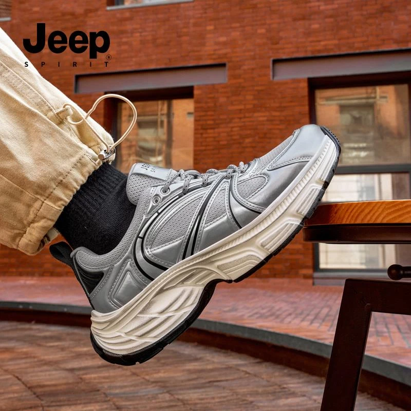 JEEPSPIRIT男鞋2025春季新款厚底复古老爹鞋舒适透气鞋休闲运动鞋