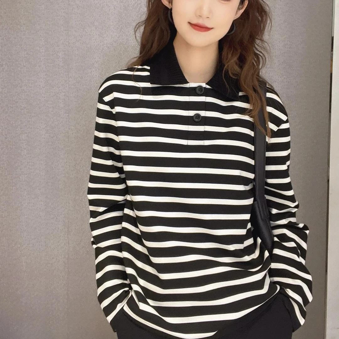 GIRDEAR/哥弟新款休闲翻领POLO衫简约经典百搭显瘦条纹T恤1301050