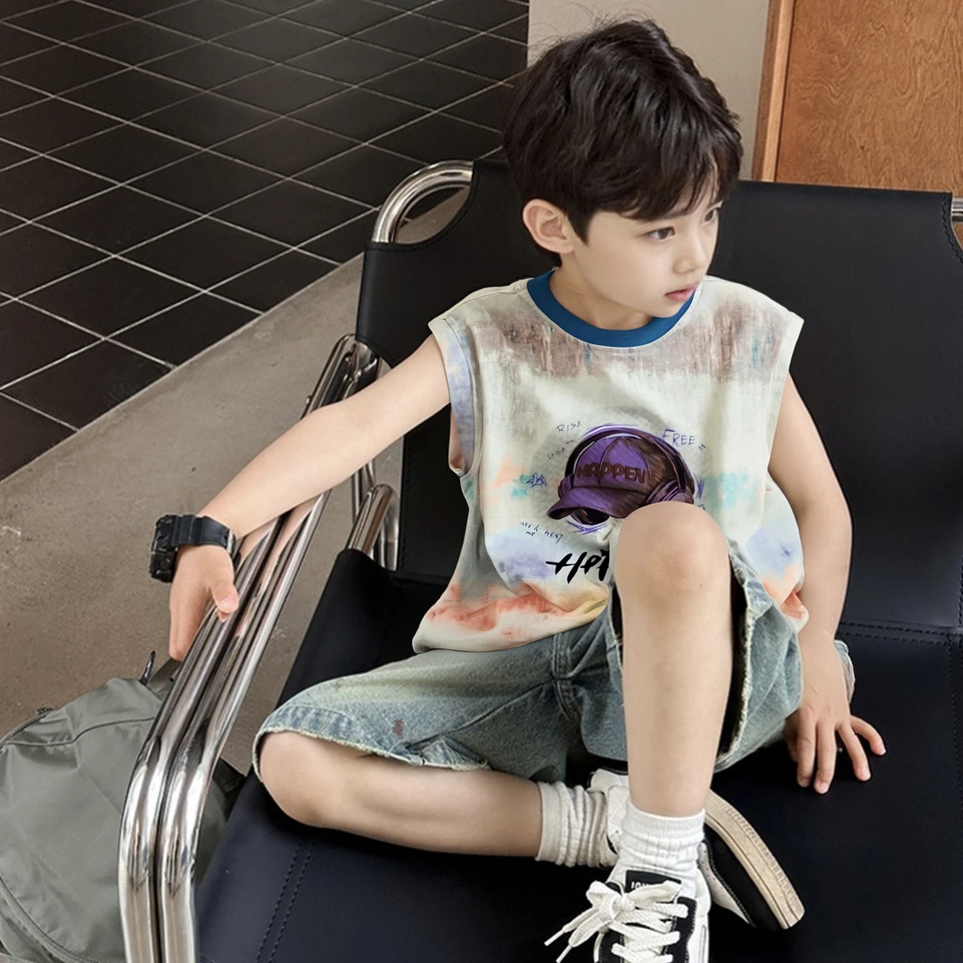 儿童网红夏季宽松潮流工艺面料个性帅气休闲时尚男宝女宝百搭背心