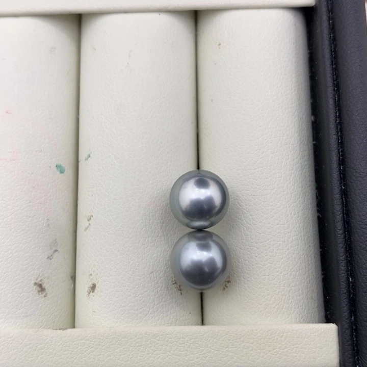 海水珍珠耳饰银S925镶嵌大溪地铂金灰素钉9-10mm