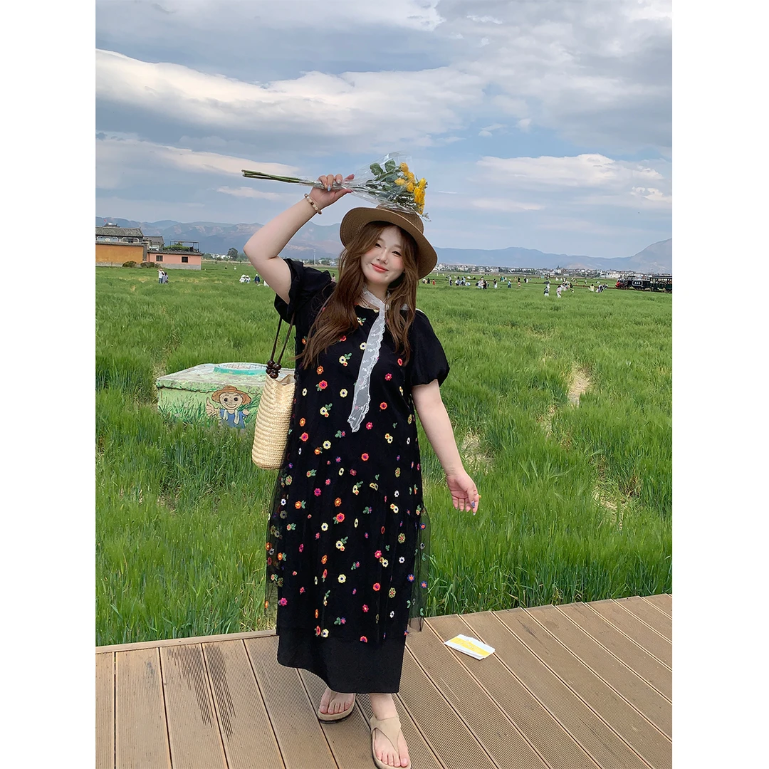 徐达布【抚仙湖水】大码连衣裙夏季宽松度假风长裙L33123C52