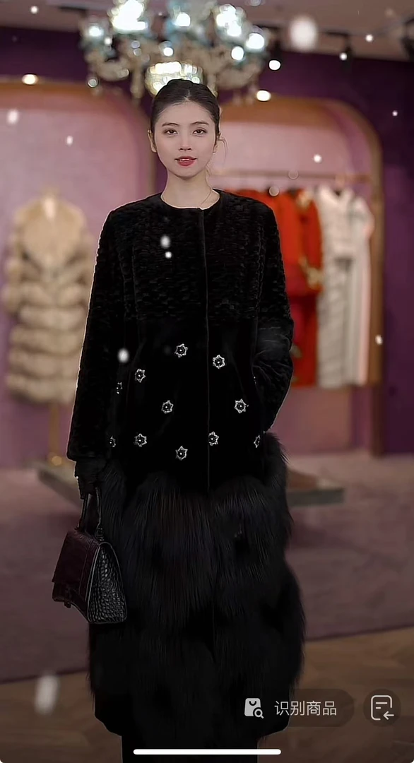 【梵高星空】2024年冬季新款年轻款时尚皮草外套女S20122黑色