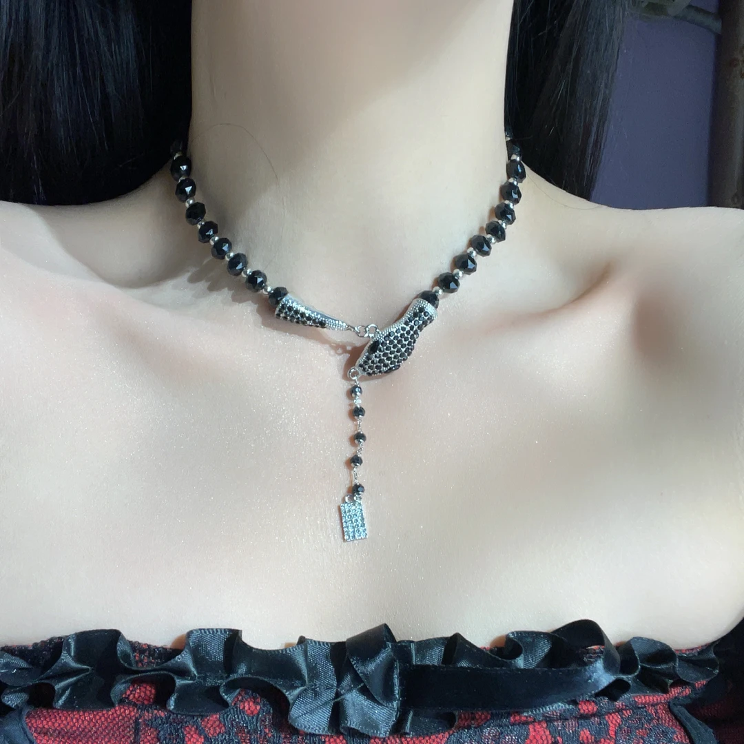 铜合金仿水晶项链 日韩几何嘻哈风女甜酷风通勤编织复古欧美珠宝