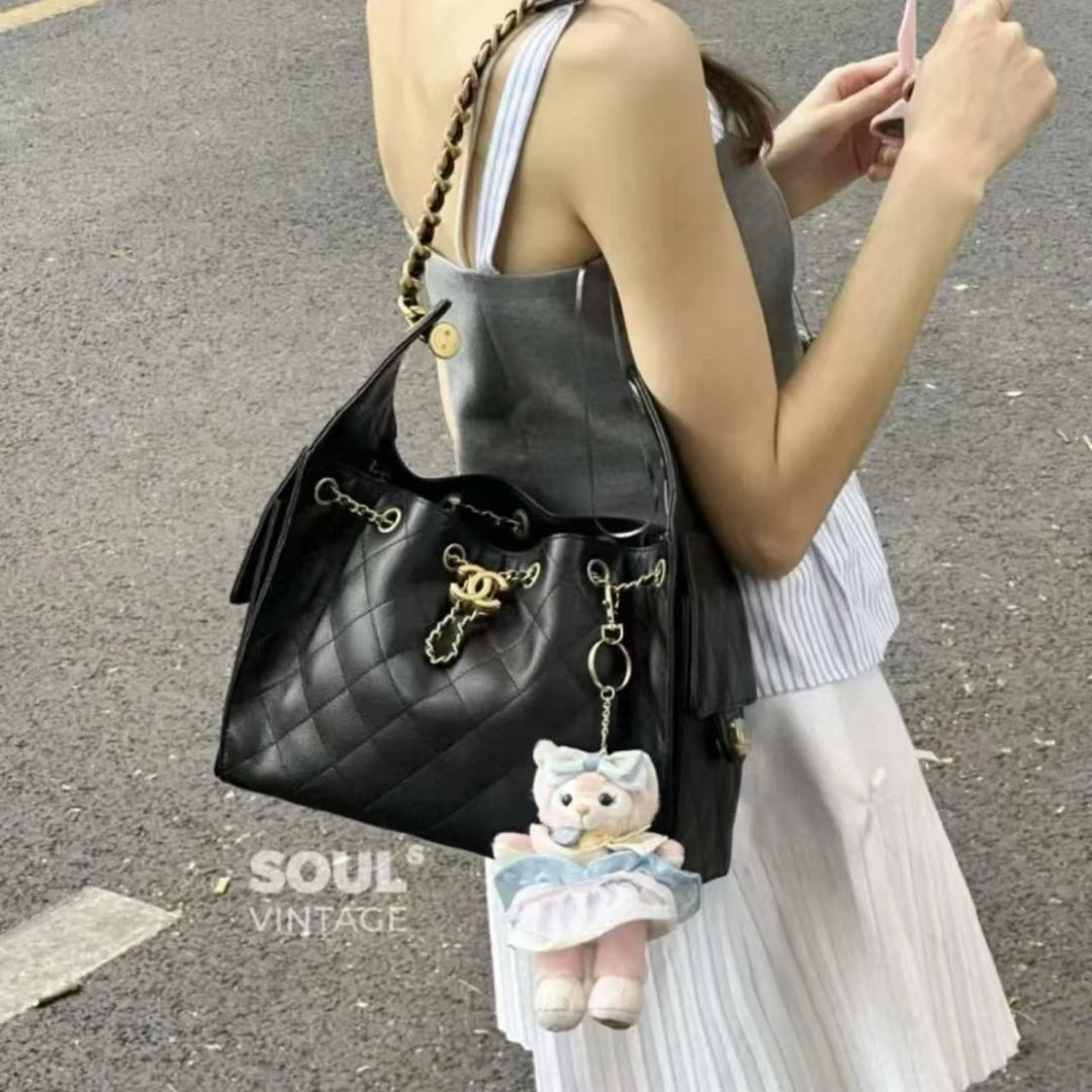 95新 Chanel/香奈儿 Chanel 黑金牛皮荔枝纹25bag 小号/678333174