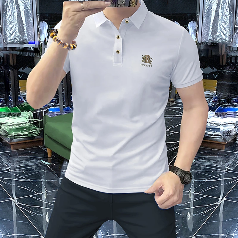 25春夏品牌新款高端休闲商务百搭净色修身POLO衫翻领短袖T恤 G38