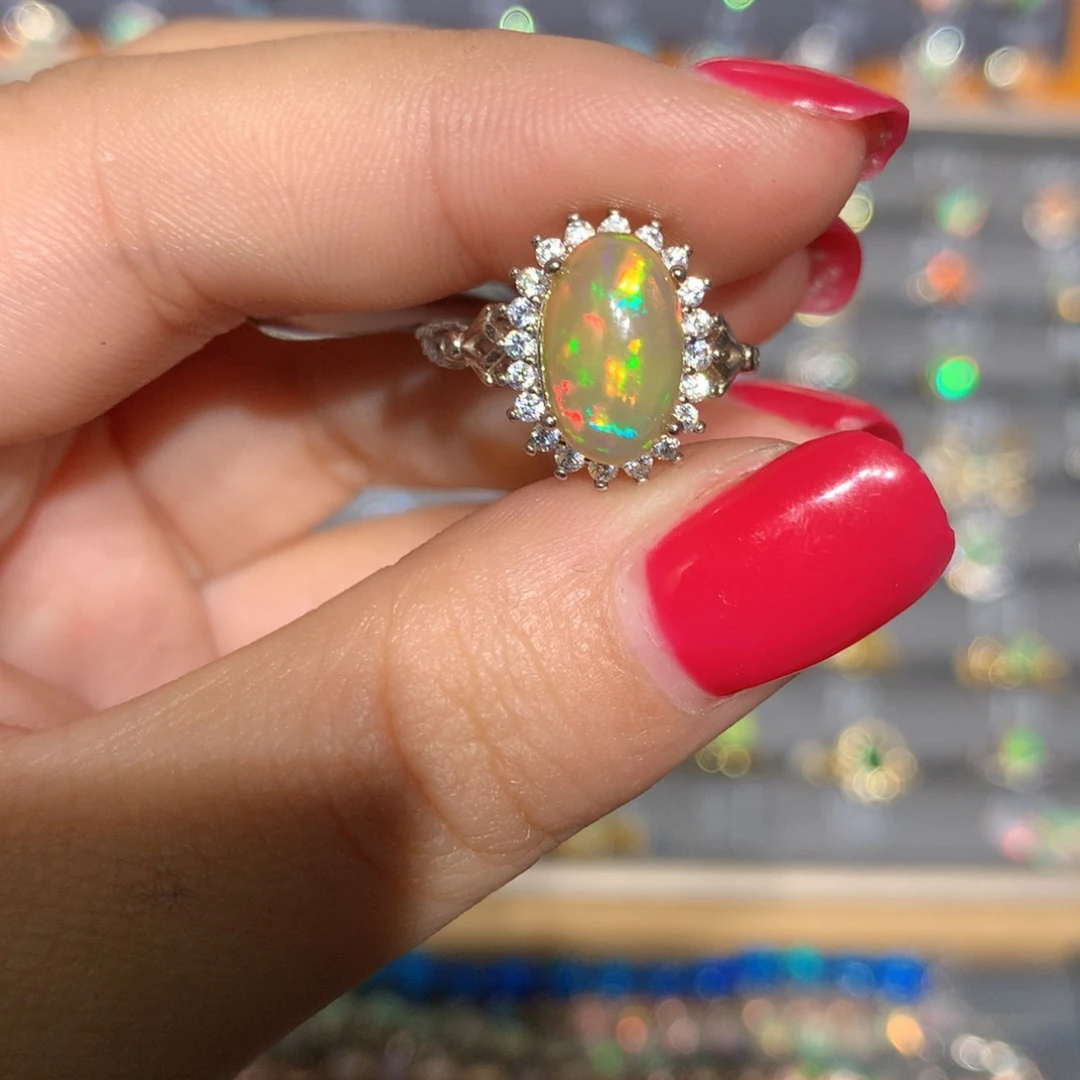 银S925镶嵌欧泊欧泊戒指l