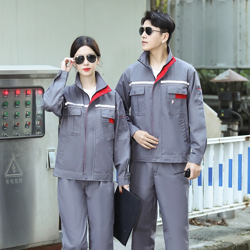 反光条劳保服耐磨涤棉工作服套装春秋长袖车间汽修工装制服可绣字