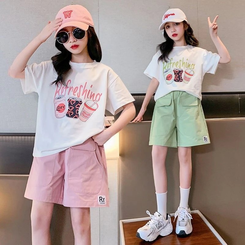 女童夏季套装2025新款洋气儿童时髦短袖短裤韩版女孩夏装两件套潮