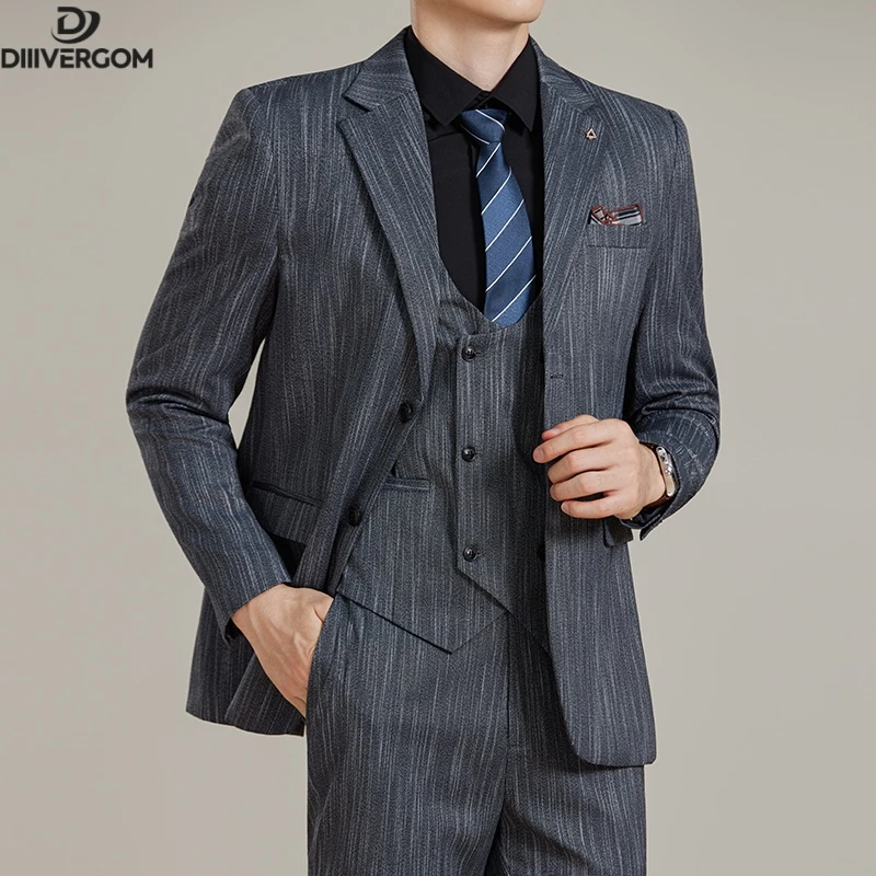 DIIIVERGOM条纹西服套装男士商务休闲品牌正品欧式婚礼西服