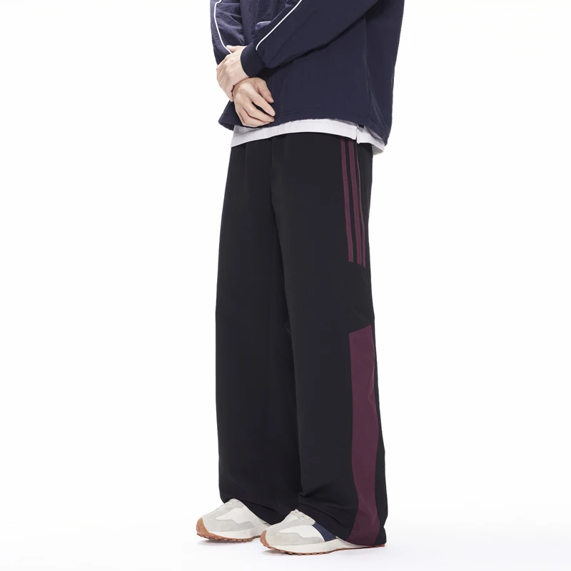 Cebrodz青少年撞色条纹休闲裤男秋季时尚美式潮牌宽松直筒长裤子